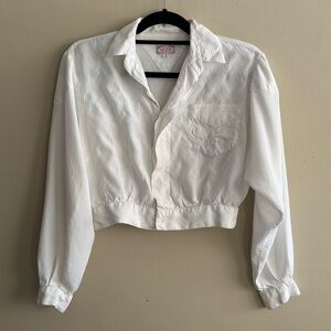 Y2K Vintage Cropped White Button Up Buttery Embroidered Women’s Top Small